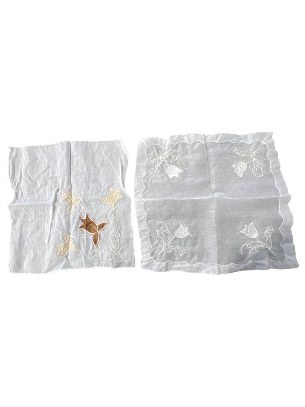 Vintage Handkerchief Floral Embroidered Lot of 2 Scarf White Lightweight Hippie